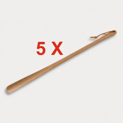 Produktbild von 5 Stück = Schuhlöffel, geölt, mit Lederband aus Holz 63 cm