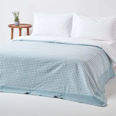 Produktbild von HOMESCAPES Gingham-Tagesdecke, blau, 150 x 200 cm
