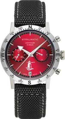 Produktbild von Stralmatic Lighthouse Quarz Hybride Chrono Uhr rotes Zifferblatt Textil/Leder Armband - SP-150501