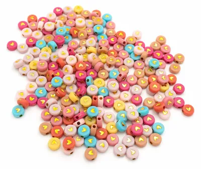 Produktbild von Vintageparts Acrylperlen mit Herz goldfarben Farbmix 7 mm, 100 Stück