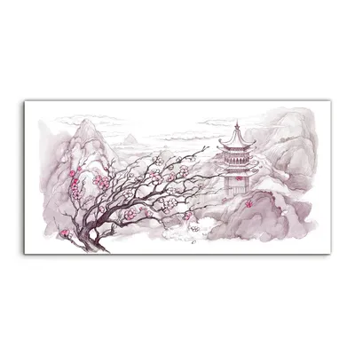 Imagen del producto de Panel decorativo para cocina, 120x60 cm, impresión sobre vidrio, diseño gráfico para pared, protección de paredes, impresión fotográfica a gran formato, montañas japonesas