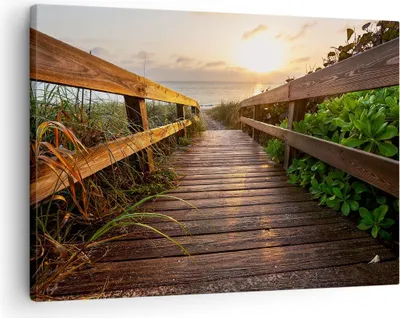 Produktbild von Bild auf Leinwand - Leinwandbild - Fußgängerbrücke Meer Strand Ufer - 70x50cm - Wand Bild - Wanddeko - Leinwanddruck - Bilder - Kunstdruck - Wanddekoration - Leinwand bilder - Wandkunst - AA70x50-2617