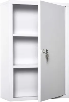 Produktbild von Medizinschrank Abschließbar Metall mit 3 Fächer 40x18x60cm Weiß | Arzneischrank zur Medikamenten-Aufbewahrung, Medikamentenschrank, Erste-Hilfe-Schrank