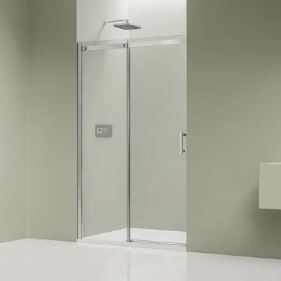 Produktbild von Nischendusche mit Schiebetür DX806A FLEX - 6 mm - Nano Echtglas - Profile - Chrom - Breite wählbar, Breite Schiebetür-Element:120 cm