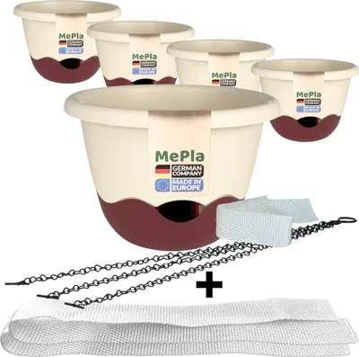 Produktbild von MePla - 5 Stück Ampel Mareta ø25 Elfenbein/Weinrot + 2 x Ersatzbewässerungsband