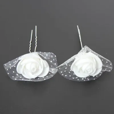 Produktbild von 2 Weiße Rosen Haarnadel Braut Kommunion Hochzeit Haarschmuck