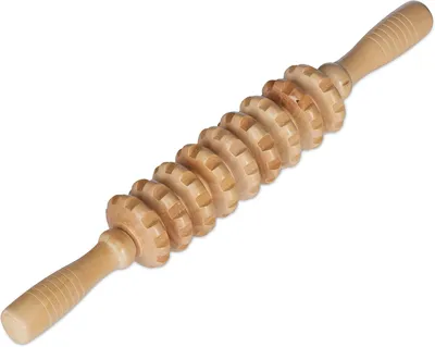 Productafbeelding van Houten massage roller met 2 handgrepen, handmatige massager voor rug, nek, schouders, armen en benen, gemaakt van natuurlijke materialen