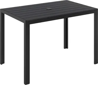 Obrázek produktu pro Zahradní stůl 110×70 cm - WPC deska - Hliníkový rám - Obdélníkový tvar - Se slunečníkem - Odolný proti povětrnostním vlivům - Na zahradu, terasu a balkon