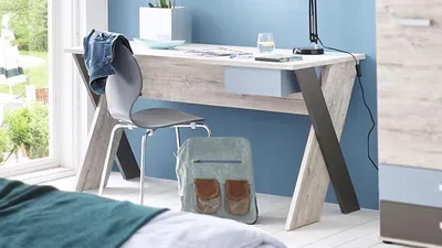 Produktbild von FMD Möbel NONA 6 Schreibtisch, Sandeiche Nb/weiß/Lava/Denim, 814-006