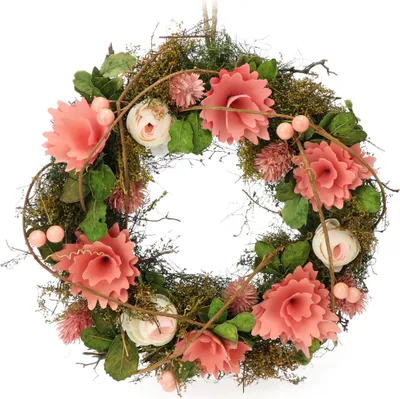Produktbild von COM-FOUR® Türkranz Frühling mit Blumen aus Holz - Dekorativer Tischkranz - Kranz Deko mit Aufhänger