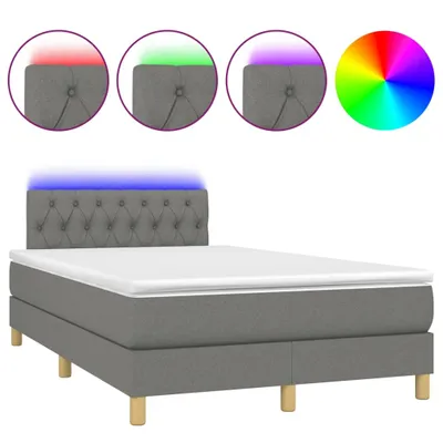 Image de vidaXL Lit boxspring avec matelas & LED gris foncé 120x190 cm Tissu