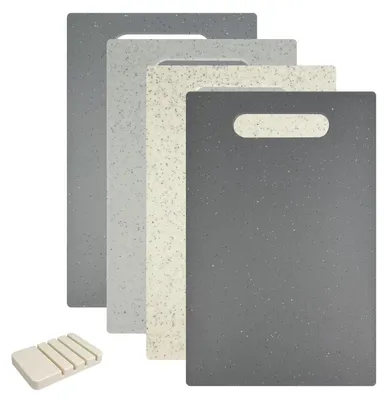 Produktbild von 4-teiliges Schneidebrett-Set aus Kunststoff, Frühstücksbretter aus Kunststoff, Schneidebretter, Küchenbretter, Schneidebrett-Set, spülmaschinenfeste Schneidebretter, Küchenschneidematte, Küchenbrett-Set mit Unterlage