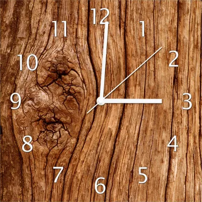 Produktbild von Wallario Design Wanduhr Holzstamm mit Asteinschluss aus Echtglas, Größe 30 x 30 cm