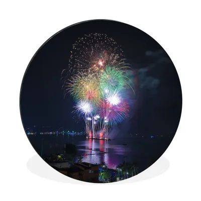 Produktbild von MuchoWow® Aluminium Wandkreis Feuerwerksfestival Ø 60 cm Wanddeko Modern Wohnzimmer - Wand Kreis - Wandbild - Schlafzimmer - Aluminium Bild - Kinderzimmer - Wohnzimmer Dekoration - Wandschmuck
