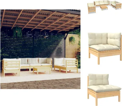 Produktbild von vidaXL 8-tlg. Garten-Lounge-Set mit Creme Kissen Massivholz Kiefer -  Gartenmöbel-Sets