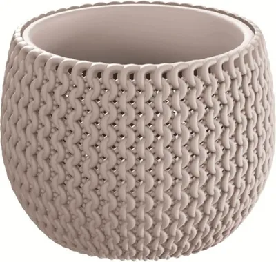 A beige planter with a knitted texture.