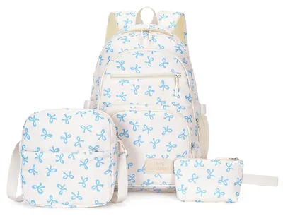 Immagine prodotto di Set di articoli scolastici, composto da 3 pezzi, impermeabile, leggero: 1 zaino, una borsa a tracolla e un portafoglio, ideale per bambine