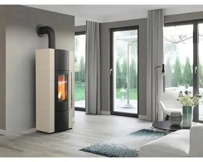 Produktbild von Kaminofen Thermia Alpha Plus Stahl creme 6 kW mit Holzfach
