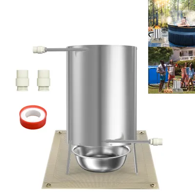 Image de LZQ, ensemble de 2 foyers de chauffage pour piscine, en acier inoxydable, diamètre 30 cm. Chauffage pour piscine fonctionnant au bois, avec raccordement de 32/38 mm, pour piscines extérieures
