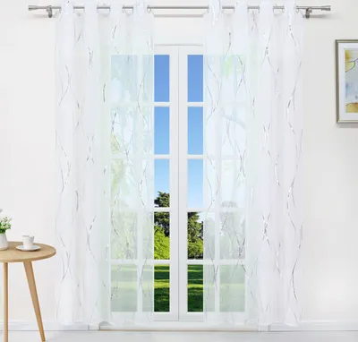 Produktbild von Vorhänge Streifen Ösenvorhang Wohnzimmer Dekoschal Voile Gardinen mit Ösen, Silber, 140 B x 245 L cm