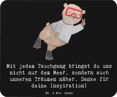 Produktbild von Mr. & Mrs. Panda Mouse Pad Tauch Trainerin - Schwarz - Geschenk, Danksagung, pc mausunterlage, Tauchen, Sportarten, Sportart, laptop mauspad, Unterwasserreisen, Tauchgang