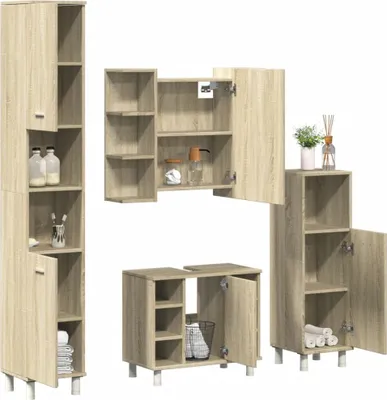 Obrázok produktu pre Maison Exclusive – 4-dielna súprava kúpeľňového nábytku Sonoma dub drevený materiál