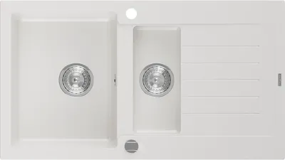 Immagine prodotto di Mexen Matias lavello in granito 1,5 vasche con sgocciolatoio 900 x 505 mm, bianco, sifone cromato - 6502901505-20