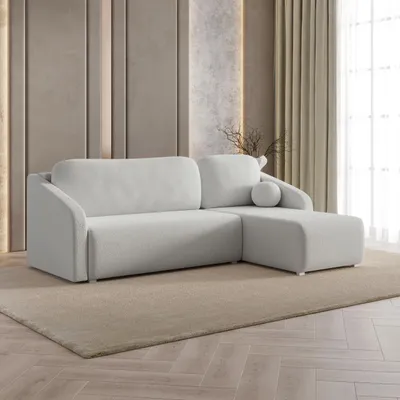 Produktbild von Masseno Ecksofa MARELLO mit Schlaffunktion L-Form, Sofa mit Bettkasten, Wohnzimmersofa, Couch, Soffa, Bettsofa, Couchgarnitur- Hellgrau, QUELLE 83