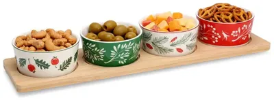 Image de Assiettes de présentation pour snacks en porcelaine - Coffret avec plateau - 5 pièces - Multicolore
