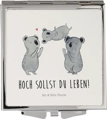 Produktbild von Mr. & Mrs. Panda Kleiner Spiegel Koalas Feiern - Weiß - Geschenk, Geburtstag, Happy Birthday, Frauen, Taschenspiegel, Schminkspiegel, Herz, Handspiegel, Kosmetikspiegel