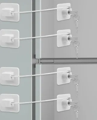 Produktbild von 4 Stück Kühlschrank Schloss,Fensterschlösser,Schrankschlösser,Fensterschlösser Für Kindersicherheit,Ohne Bohren,Kühlschrankschlösser Mit Schlüssel,Babyschrank Sicherheitsschloss,Weiß, Baby Kindersicherung