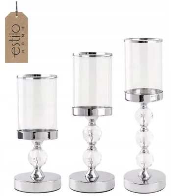Produktbild von Glaslaternen-Kerzenhalter, silberfarben, glamourös – 3er-Set
