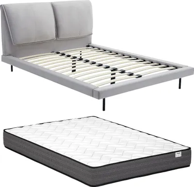 Produktbild von Bett 160 x 200 cm + Matratze - Samt- Grau - IBEDIA