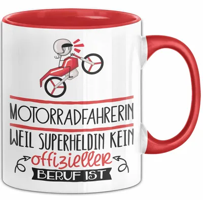 Produktbild von Motorradfahrerin Geschenk Tasse Lustiger Spruch Motorradfahrerin Weil Superheldin Kein Offizieller Beruf Ist Geschenkidee (Rot)