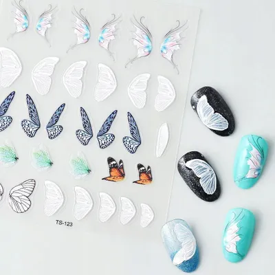 Produktbild von Selbstklebende 3D-konvexe Nagelaufkleber mit Schmetterlingsflügel-Muster
