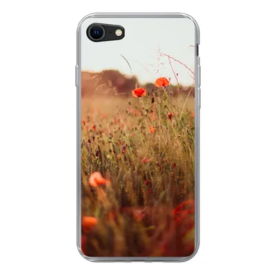 Produktbild von MuchoWow® Handyhülle Schutzhülle Hülle für iPhone 7 Sonnenuntergang - Blumen - Rot Silikon Softcase Handy Hülle - Kartenhalter