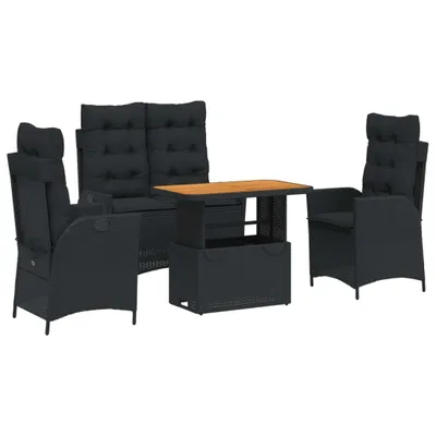 Produktbild von vidaXL 4-tlg. Garten-Essgruppe mit Kissen Schwarz Poly Rattan