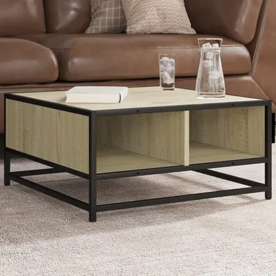 Produktbild von "Rabatt" Couchtisch modern - Wohnzimmertisch - Einfache Montage - Sonoma-Eiche 60,5x60,5x30cm Holzwerkstoff und Metall - Kaffeetisch CC23592