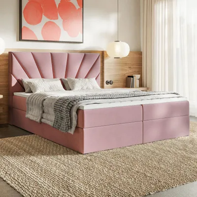 Produktbild von MOTIVENA Aspen Boxspringbett 160x200 Rosa Samt (Jasmine 61), Taschenfederkern-Matratze (H3), Visco Topper (H2)