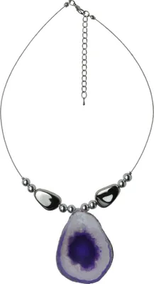 Produktbild von Steuer Modeschmuck Collier Drahtcollier silberfarben Silberelemente und Achatscheibe lila