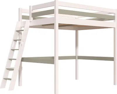 Produktbild von Hochbett 140x190 holz mit Leiter Sylvia schräge Leiter - Weiß/Mokka