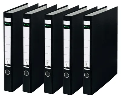 Zdjęcie produktu dla Segregator plastikowy bez przegródek, format A4, opakowanie 5 sztuk, kolor czarny, szerokość grzbietu 3,5 cm