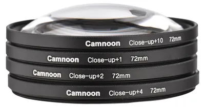 Zdjęcie produktu dla Zestaw filtrów do zbliżeń Camnoon 72 mm 4 sztuki (+1,+2,+4,+10) Zestaw filtrów do zbliżeń z filtrem i ściereczką czyszczącą do lustrzanek cyfrowych Canon Nikon Sony Pentax Olympus Fuji