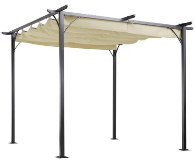 Image de Pergola 3x3 mètres – Abri de jardin – Toit rétractable – Polyester imperméable – Beige