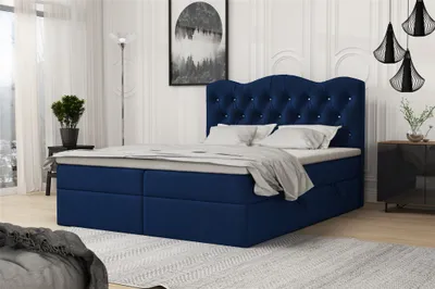 Produktbild von Boxspringbett Schlafzimmerbett LODOS 200x200cm Stoff Riviera Blau