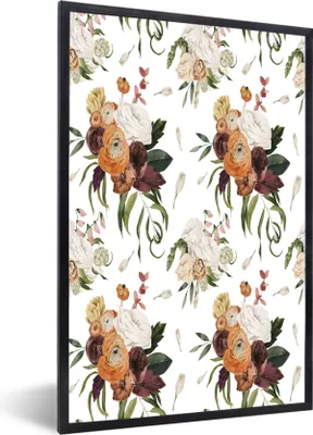 Produktbild von MuchoWow® MuchoWow® Gerahmtes Poster Blumen - Rosen - Muster 40x60 cm - Poster mit zchwarzem Bilderrahmen - Papierdruck - Wandbilder