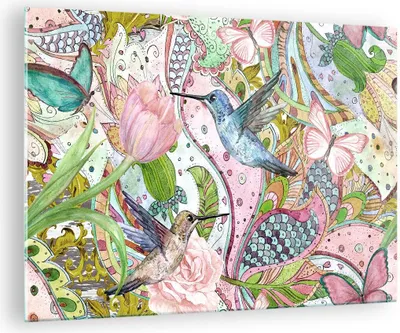 Produktbild von Bilder auf glas - Vogel Schmetterling Blume - 70x50cm - Glasbilder - Wandbilder - Kunstdruck - zum Aufhängen bereit - Wanddekoration aus Glas - Glas Bilder - Wandbild auf Glas - GAA70x50-4065