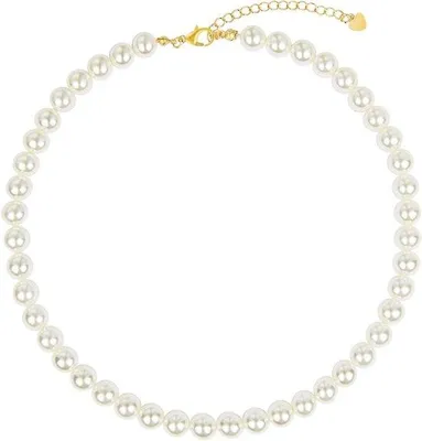 Immagine prodotto di Collana bianca con perle bianche da 6-8 mm - Design retrò per donne e ragazze - Regalo per donne e ragazze - Gioielli da matrimonio - Perle per matrimoni