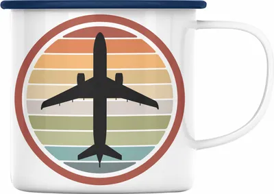 Produktbild von Trendation - Pilot Geschenk Emaille Tasse Piloten Flugzeug Geschenke Motive Flughafen Grafik (Blau)