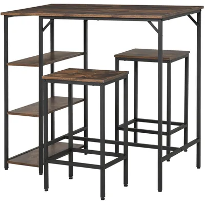 Produktbild von HOMCOM Bartisch-Set Stehtisch mit 2 Barhockern 3-tlg. Tischset mit Regale Stahl